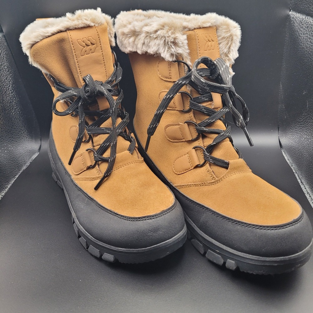 All in Motion Womens Tan Black Faux Fur Winter Snow Boots Size 9 F344220